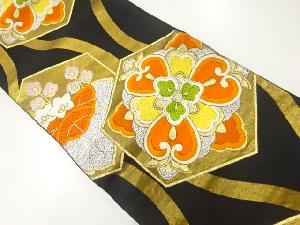 アンティーク　立涌に花亀甲・桐模様織出し袋帯（着用可）